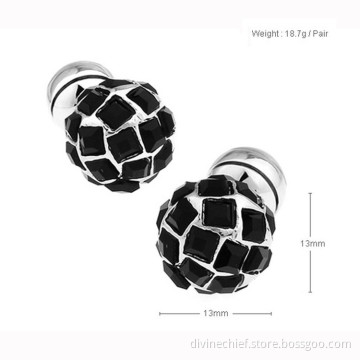 Wholesale Custom Round Shape Black Crystal Cufflinks For Man's Suit Shirt